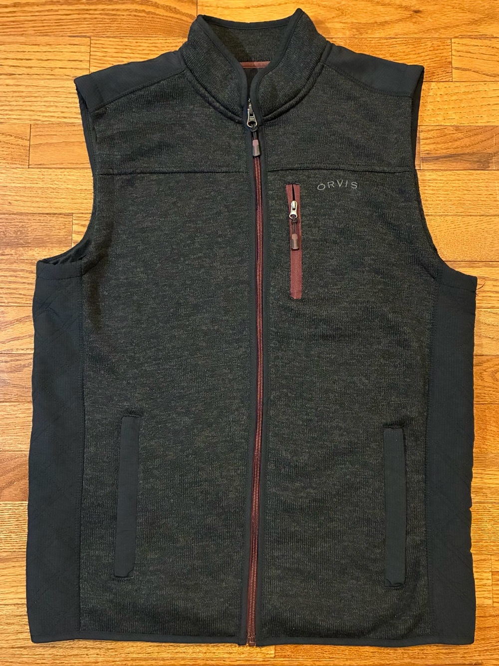Orvis Gray and Black Quilted Tweed Fleece Vest Men’s M